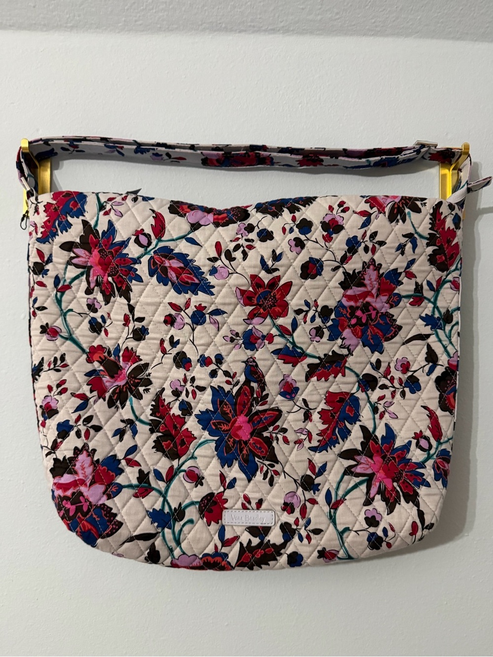 Vera Bradley Cream Quilted Shoulder Bag with Pink and Blue Floral Print